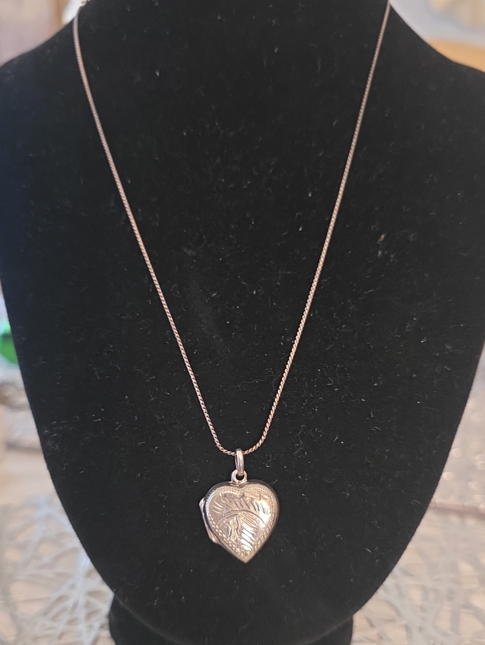 Heart Locket Necklace in Rose Gold Tone with Engraved Floral Detail